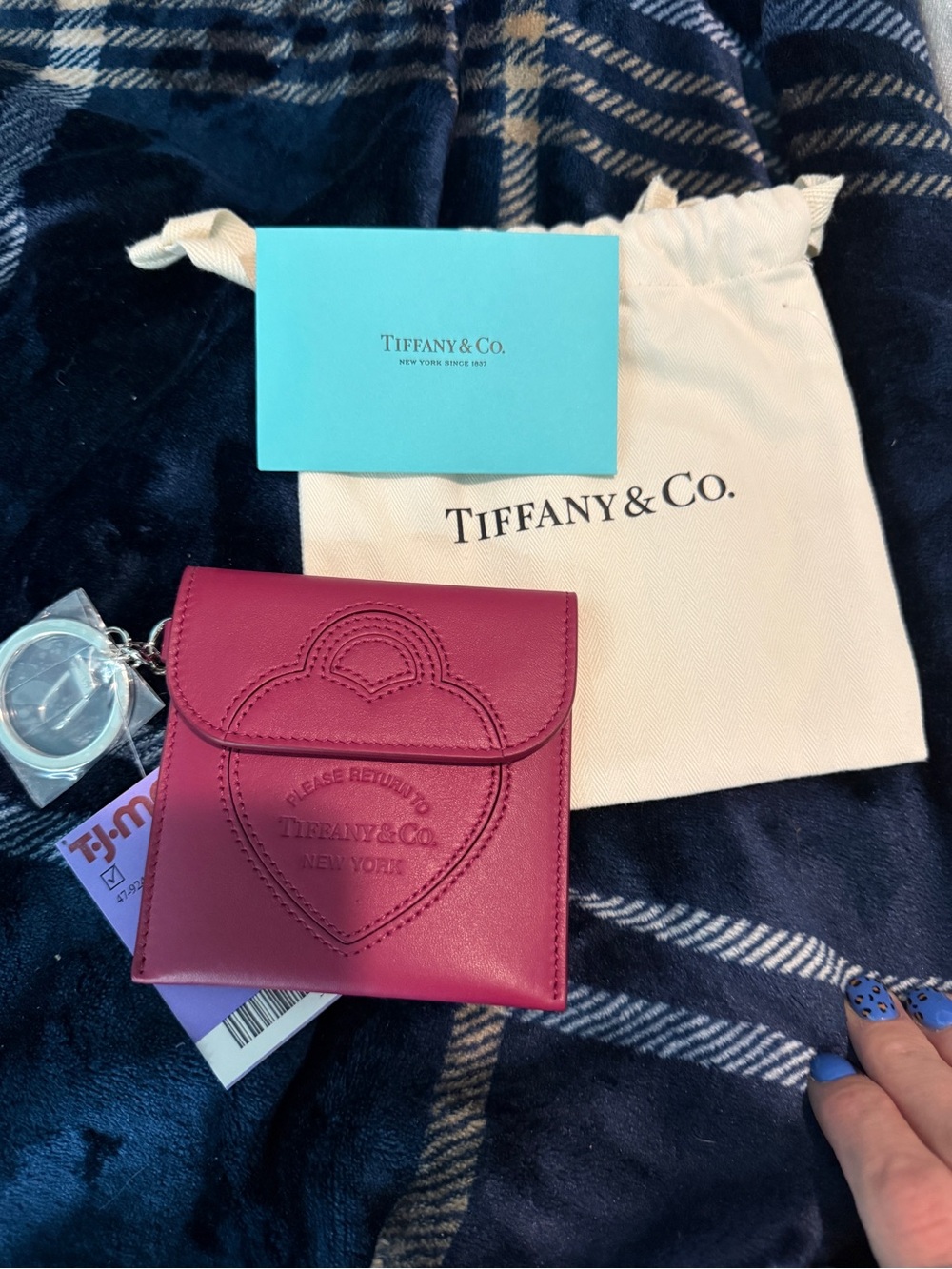 Tiffany & Co. Berry Red Heart-Embossed Leather Key Pouch